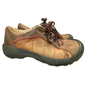 Keen Presidio Womens Sz 6.5 Brown Bump Toe Hiking Shoes Outdoor Trail Red Stitch